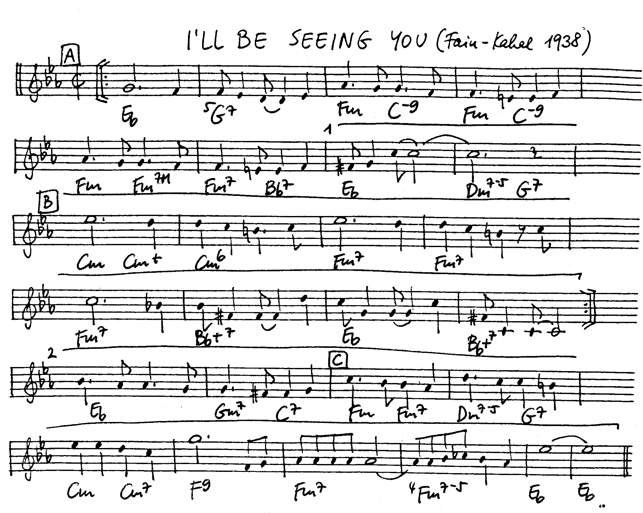 i'll be seeing you free jazz leadsheet - Courtesy of the Jungle Jazz Band